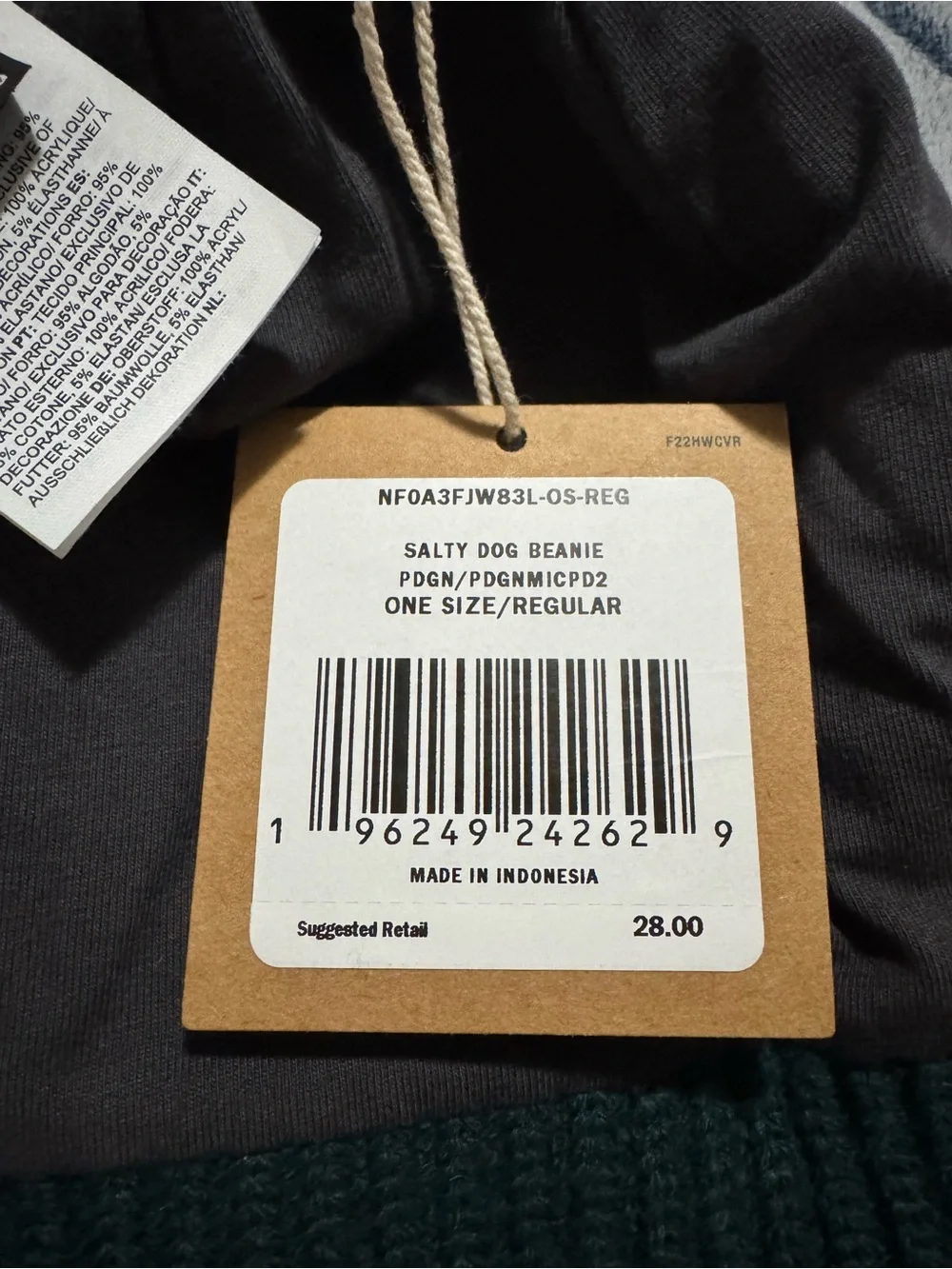 The North Face Forest Green Ribbed Cuffed Salty Dog Beanie with Logo Patch OSFM